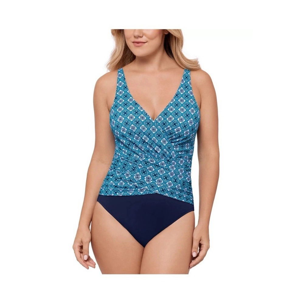 Mimi Flamingo Blue Geometric Adjustable Strap One-Piece Swimsuit Size 12
